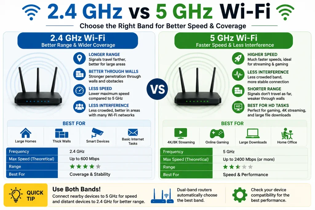 2.4 GHz vs 5 GHz WiFi for speed and coverage