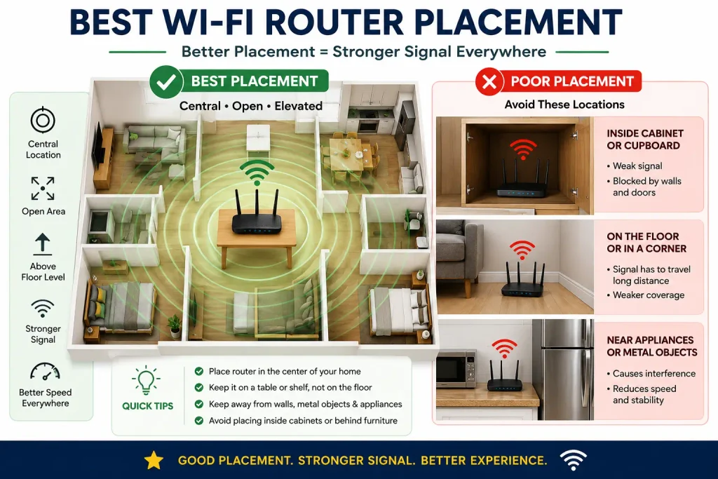 Best WiFi router placement for better signal