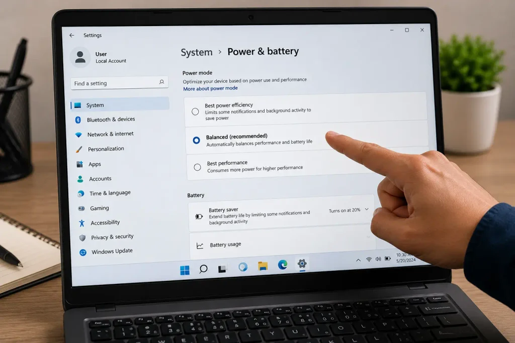 Changing laptop power settings to reduce overheating and improve cooling