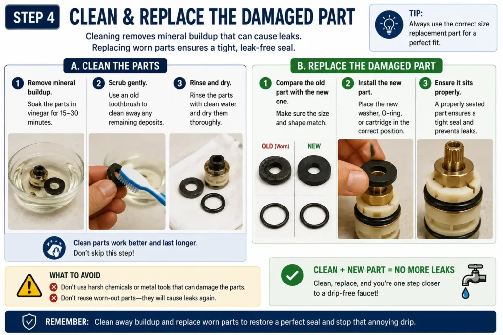 Cleaning mineral deposits from faucet components