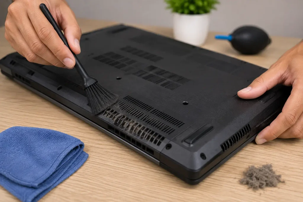 Cleaning laptop air vents to fix laptop keeps overheating problem
