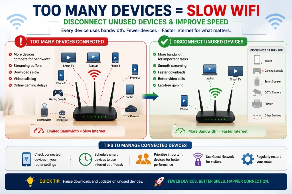 Disconnect unused devices to improve WiFi speed