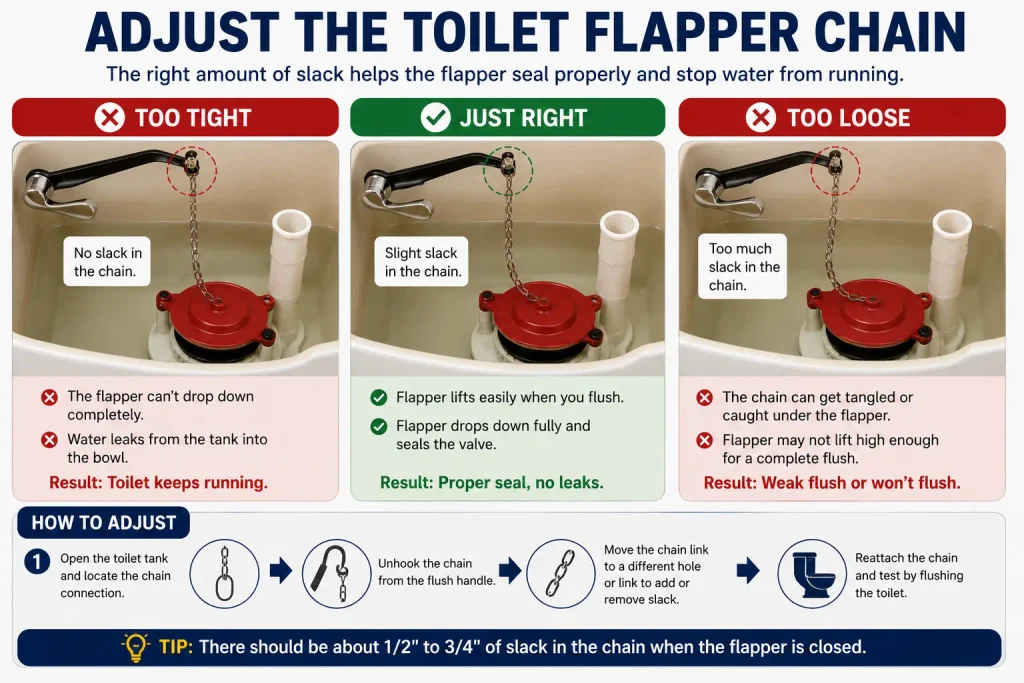 How to adjust toilet flapper chain correctly