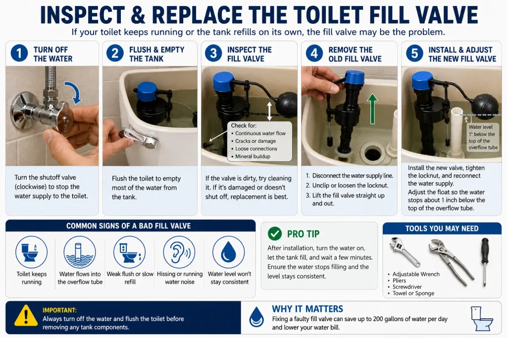 How to inspect and replace a toilet fill valve