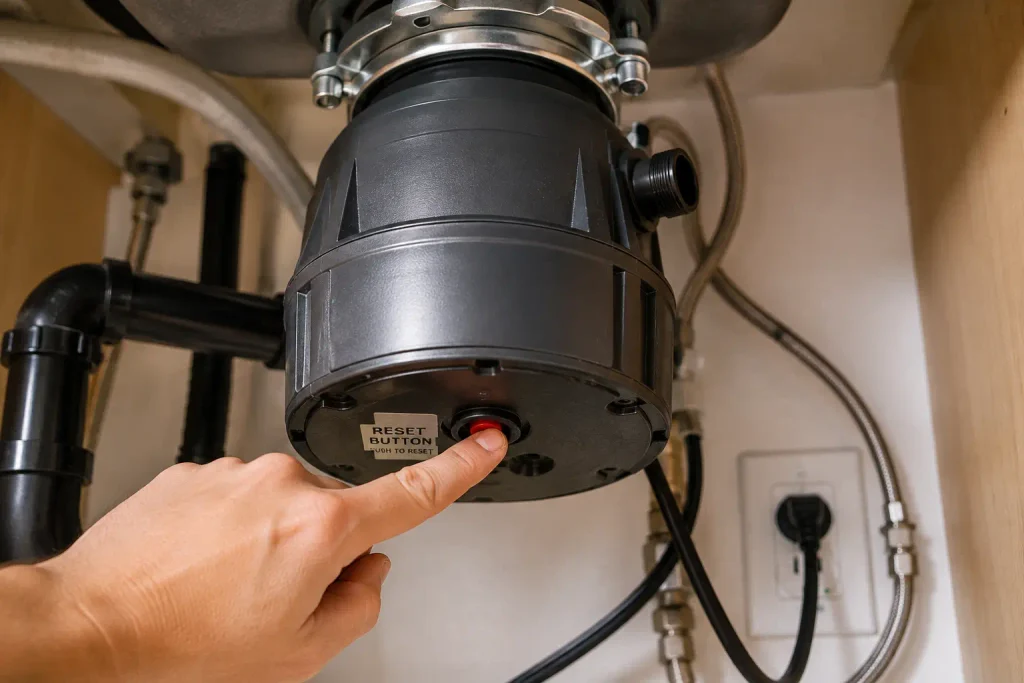 Pressing reset button to fix a garbage disposal
