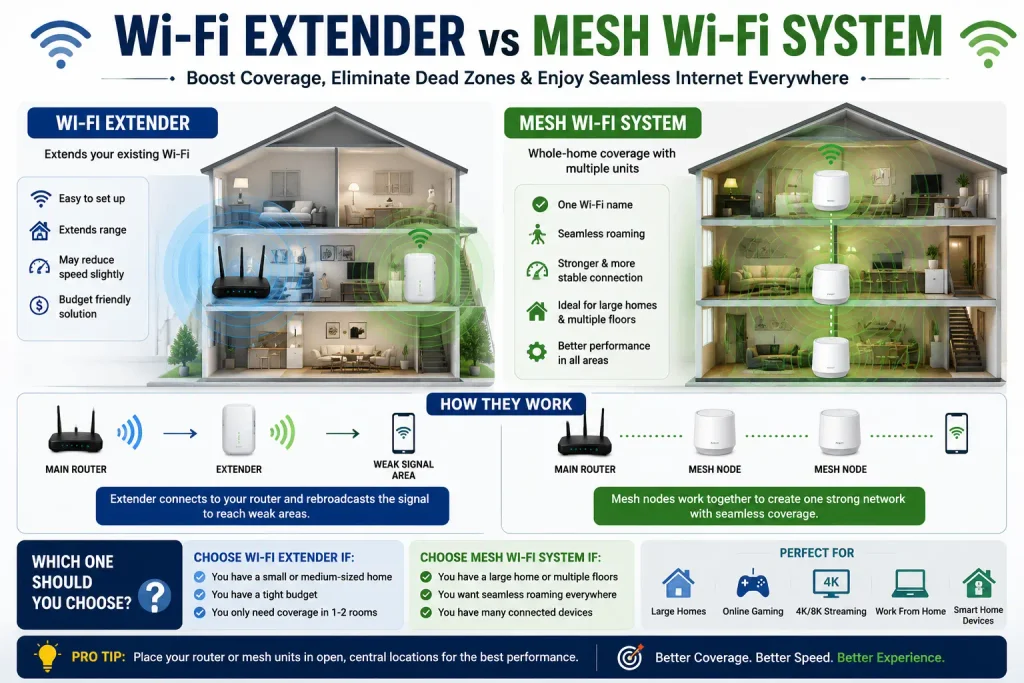 WiFi extender vs mesh WiFi system for better coverage