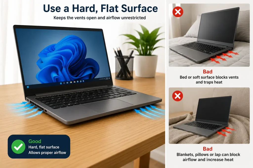 laptop fan is loud all the time on soft surface