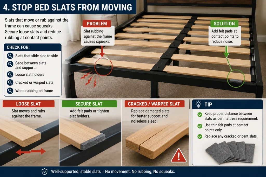 stop bed slats from moving on a squeaky bed frame