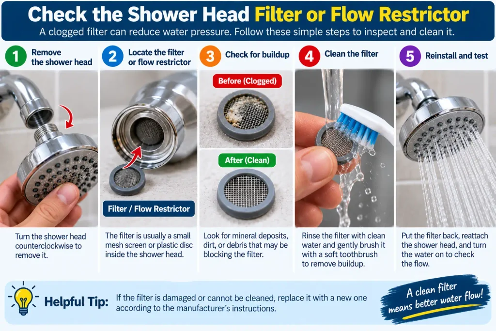 Checking a shower head filter for mineral deposits and debris