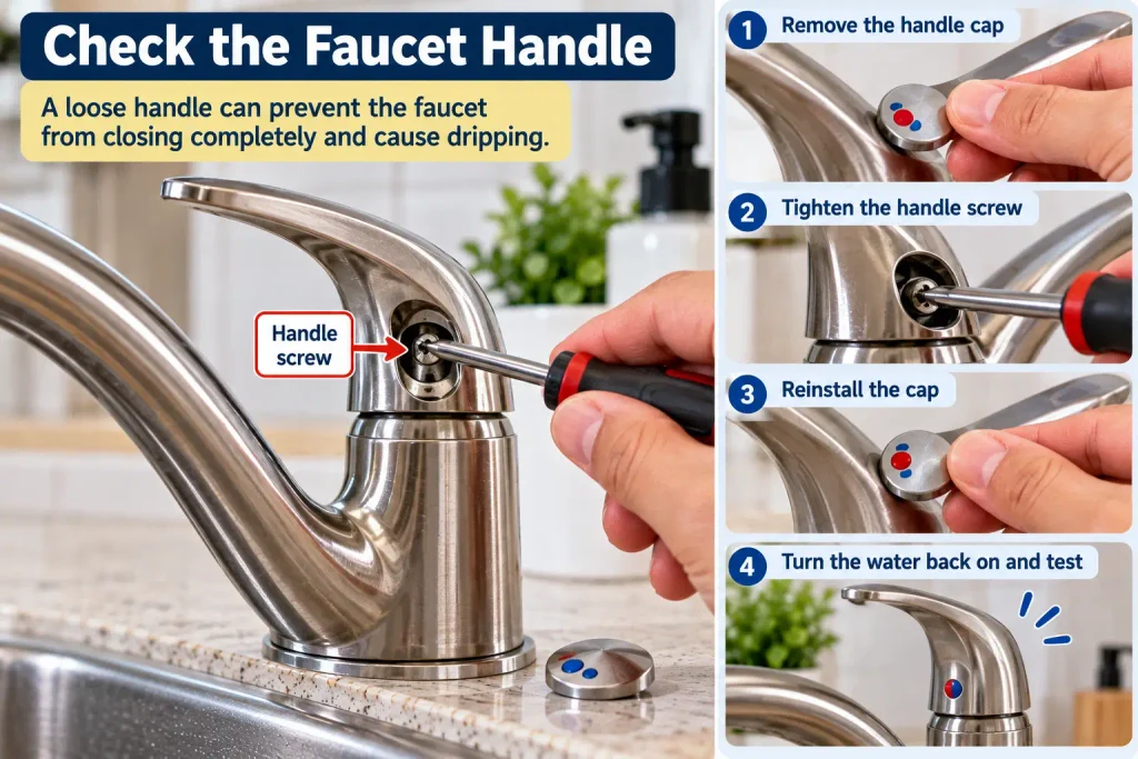 Checking and tightening a loose kitchen faucet handle
