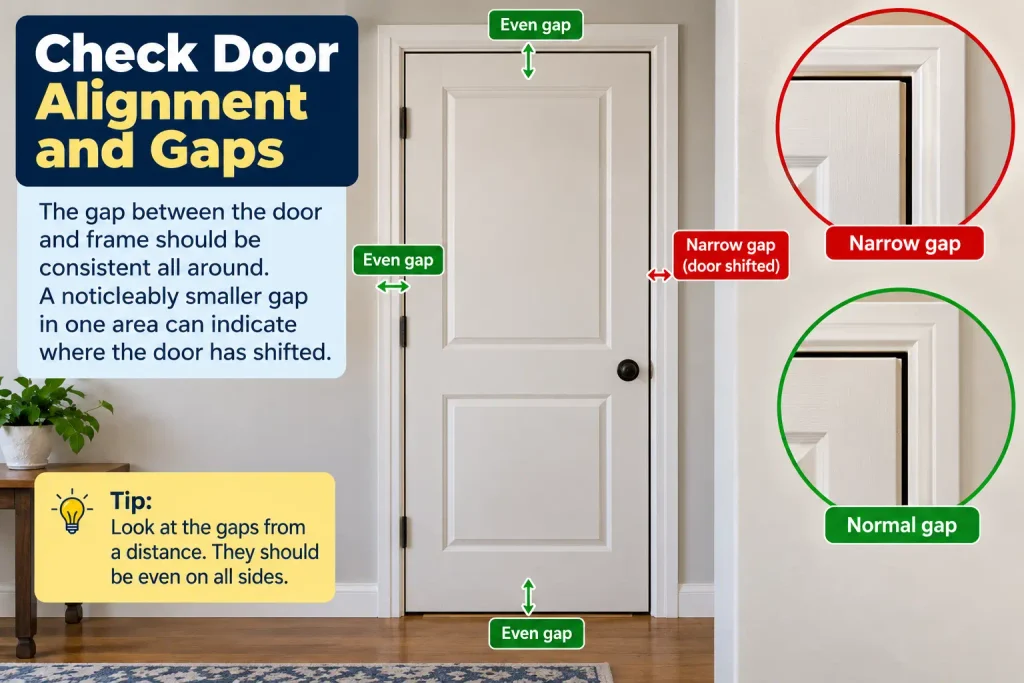Checking door alignment and uneven gaps around the frame