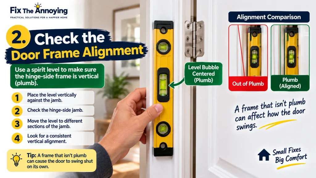 Checking door frame alignment with a spirit level