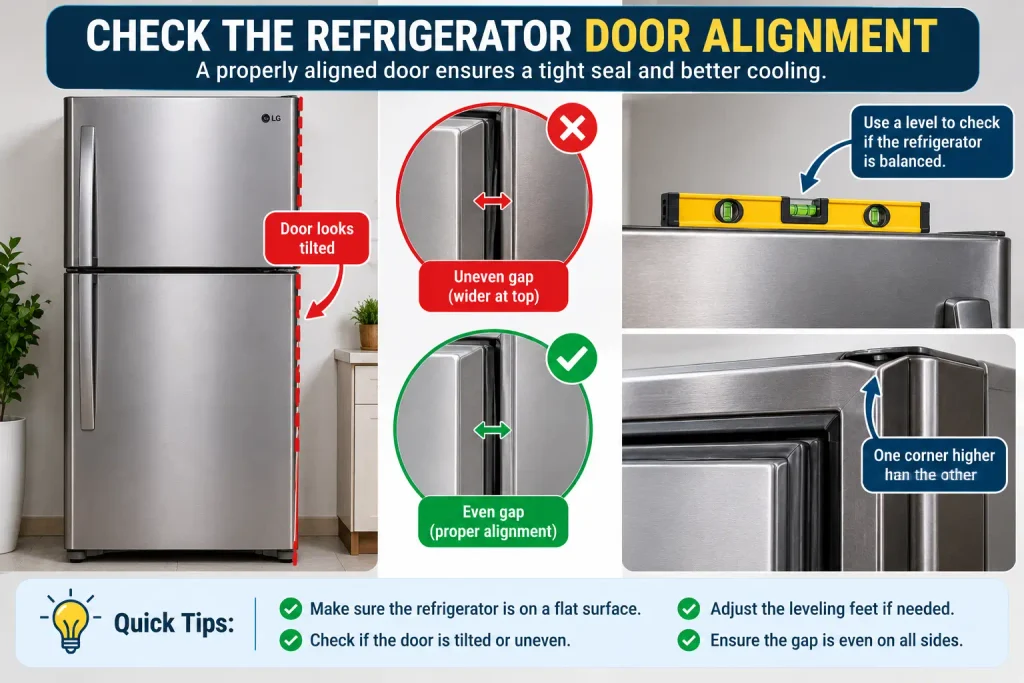 Checking refrigerator door alignment and uneven gaps around the gasket