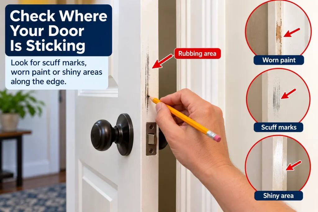 Checking where a door sticks against the frame