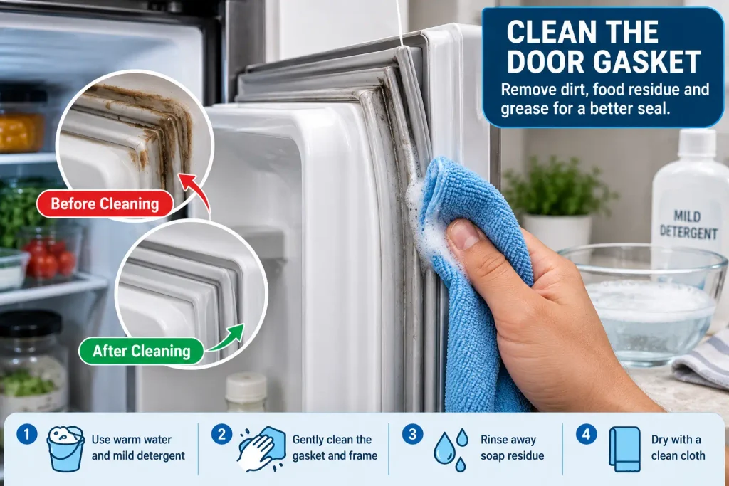 Cleaning a refrigerator door gasket to improve the seal