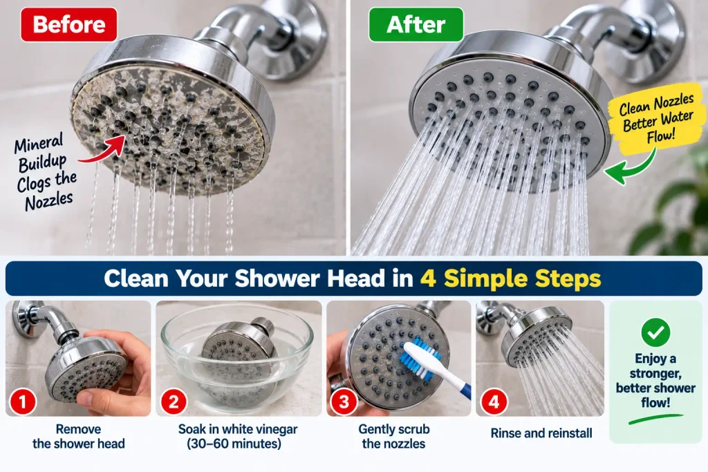 Cleaning mineral buildup from shower head spray holes
