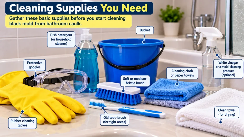 Cleaning supplies for removing black mold from bathroom caulk