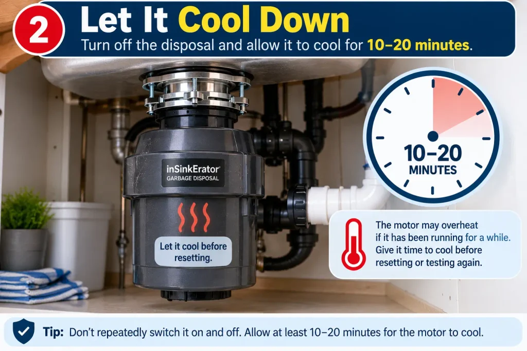Garbage disposal cooling down for 10 to 20 minutes after overheating