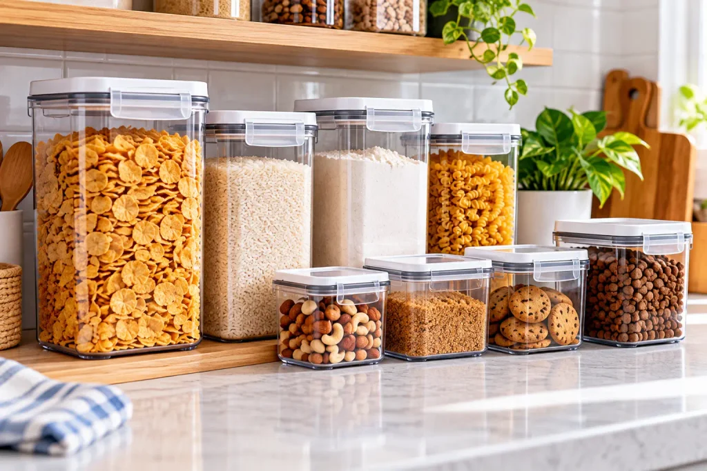 Storing food in sealed containers to help keep cockroaches away