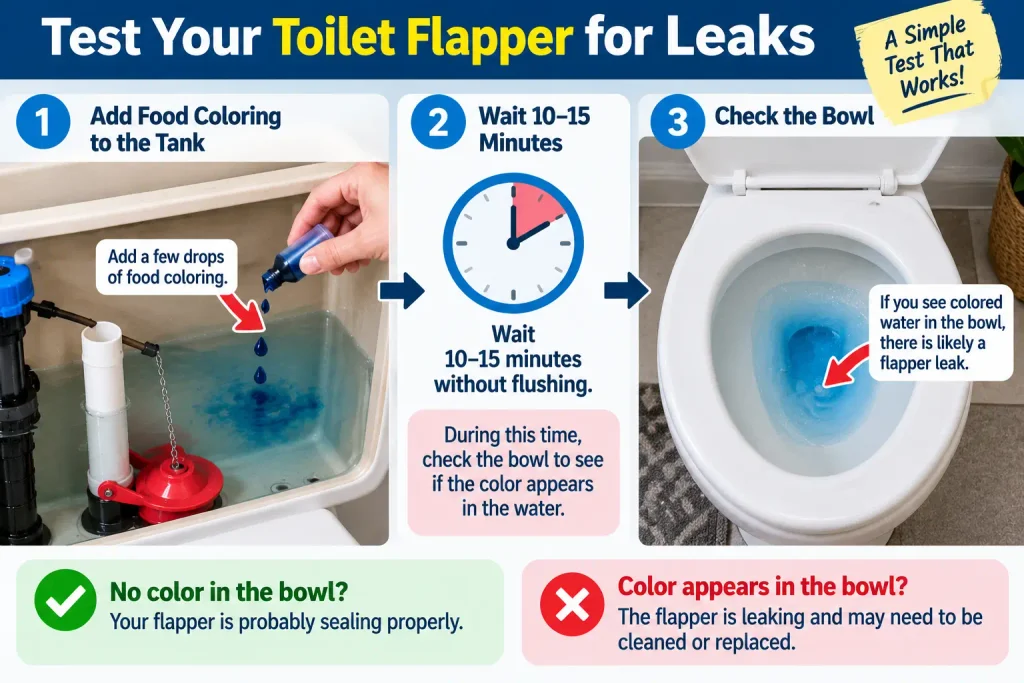 Testing a toilet flapper for leaks with food coloring