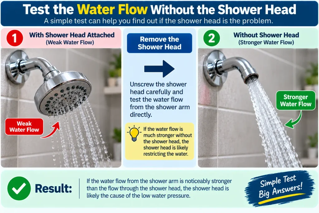 Testing shower water flow with the shower head removed