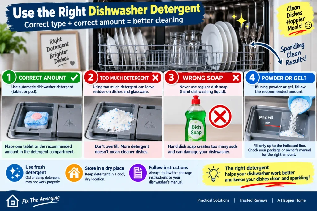 Using the correct dishwasher detergent amount to prevent cleaning problems