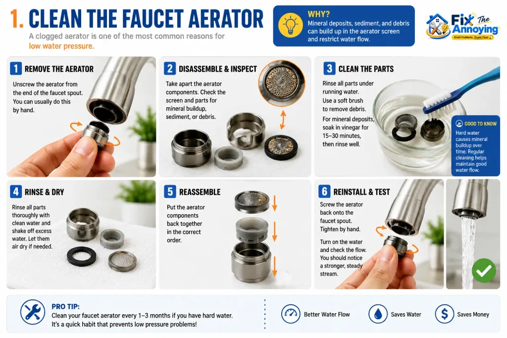 clean clogged aerator when kitchen faucet has low water pressure