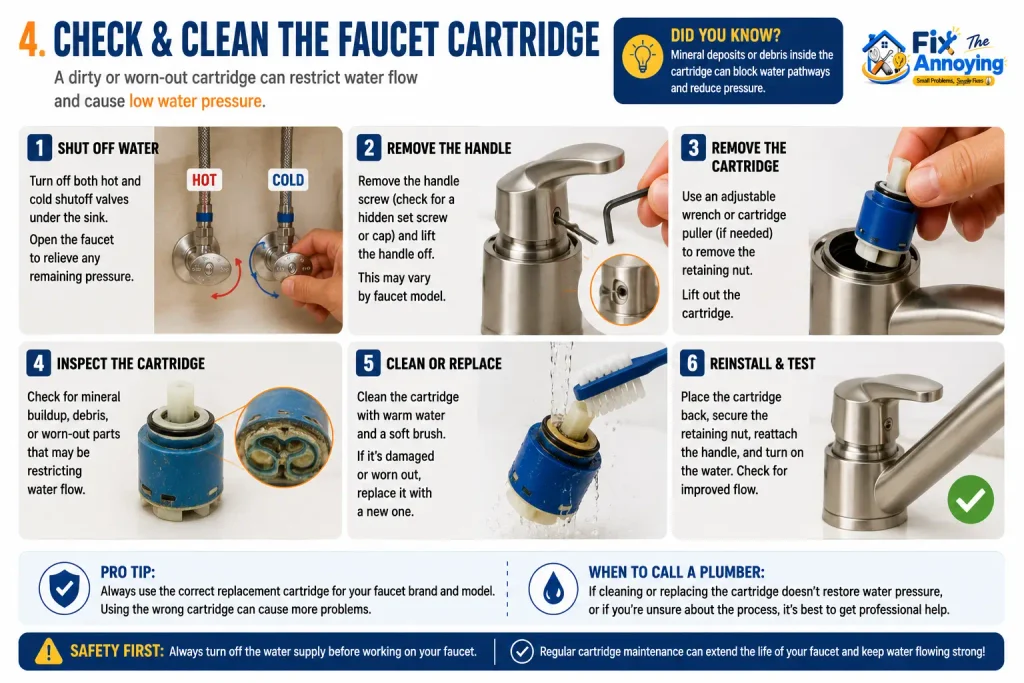 clean faucet cartridge to fix low kitchen faucet water pressure