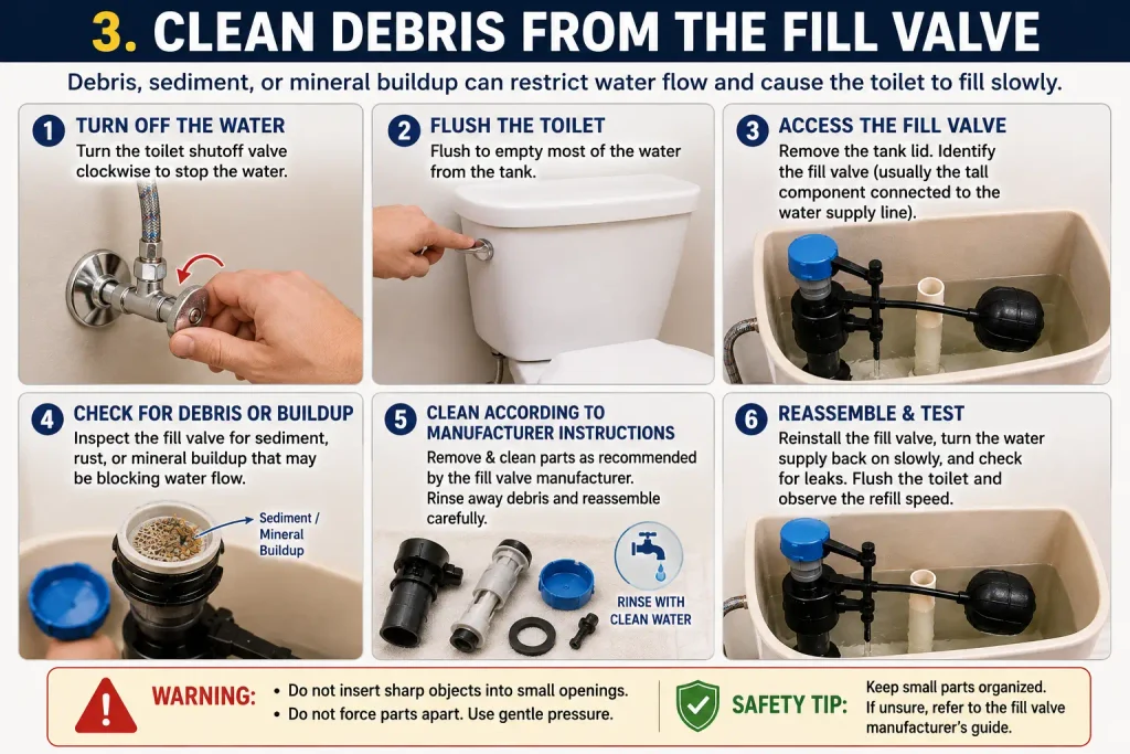 clean toilet fill valve to fix slow filling toilet
