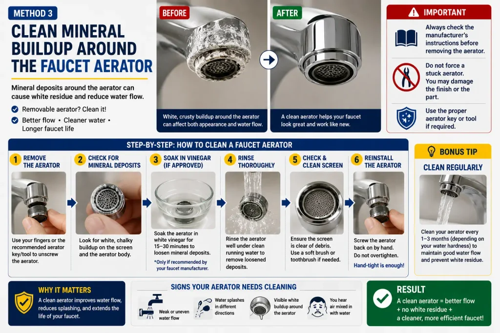clean white mineral buildup from faucet aerator