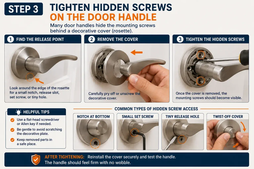 tighten hidden screws on a loose door handle