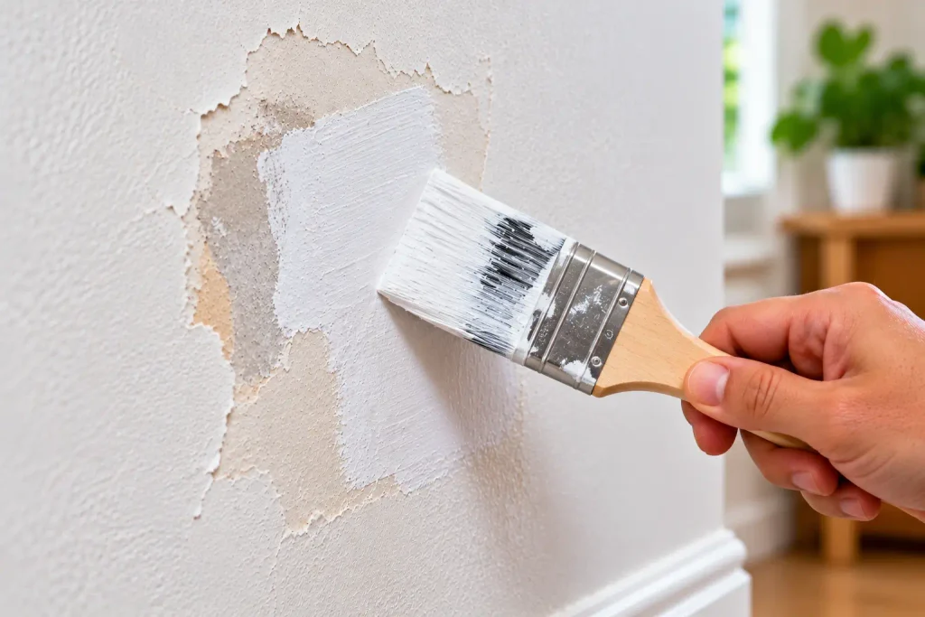 Applying suitable primer to a repaired wall patch before touch-up painting