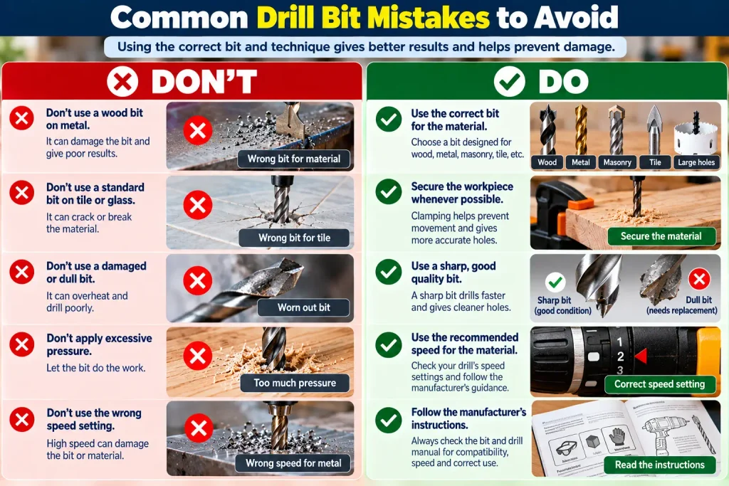 Common drill bit mistakes to avoid when drilling wood metal masonry and tile