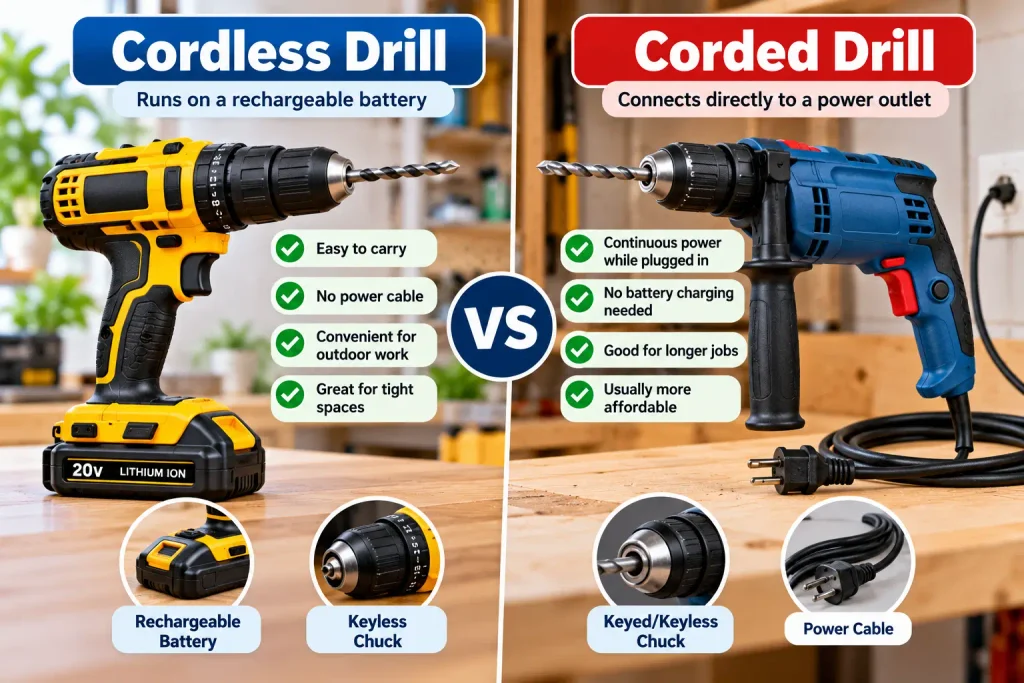 Cordless and corded drills compared for home DIY projects