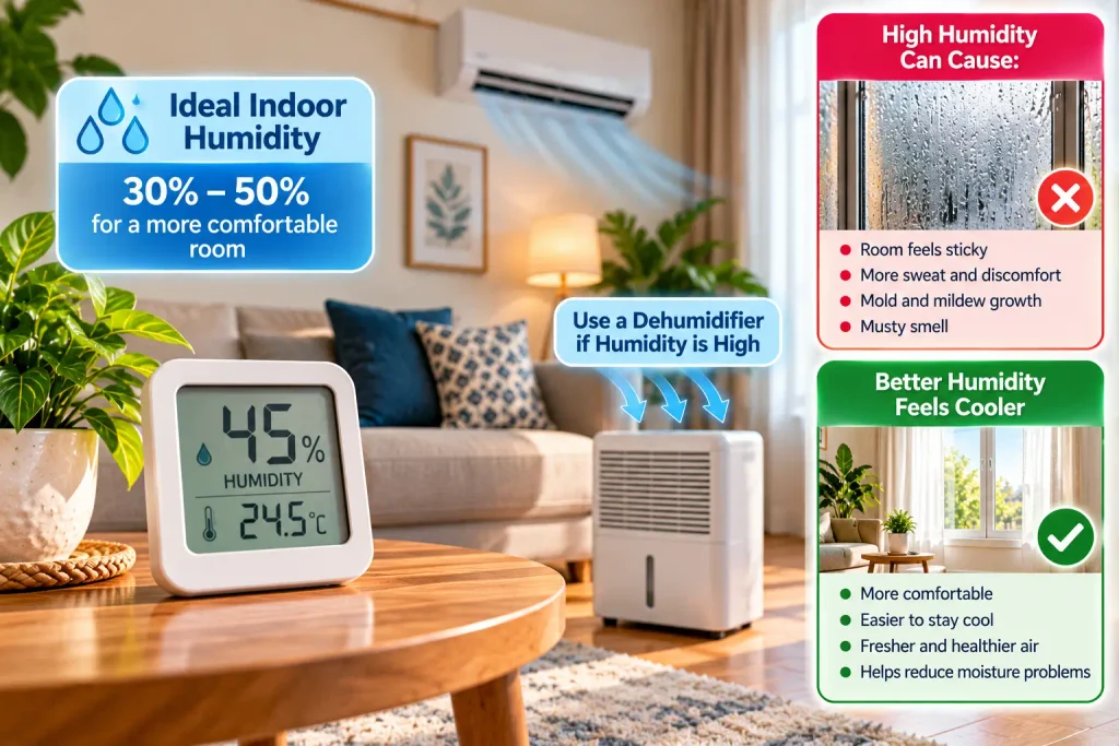 Digital hygrometer measuring indoor humidity in a living room