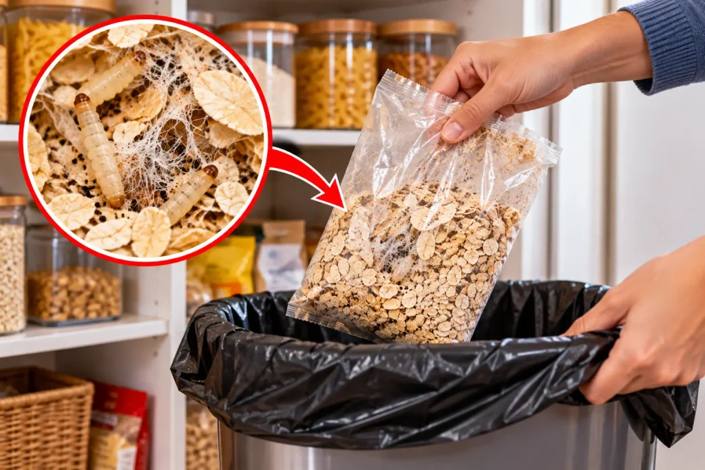 Discarding infested dry food to control a pantry moth infestation