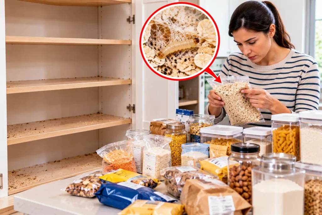 Inspecting pantry food packages to find the source of pantry moths