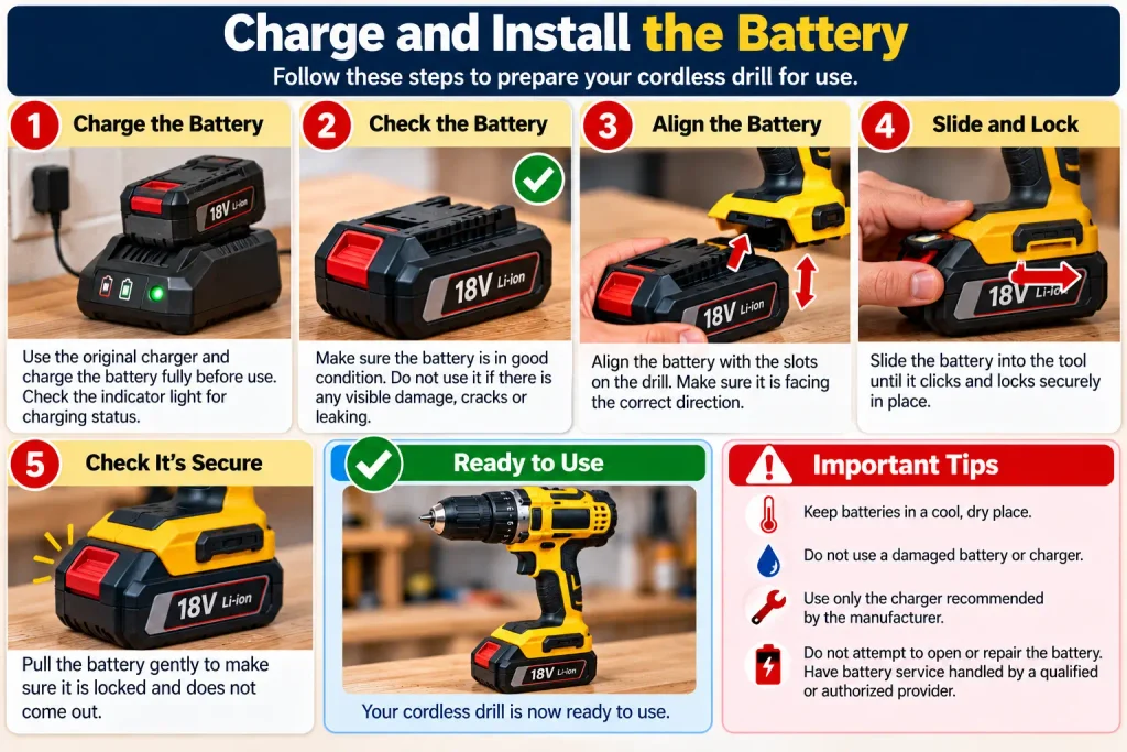 Installing a battery into a cordless drill