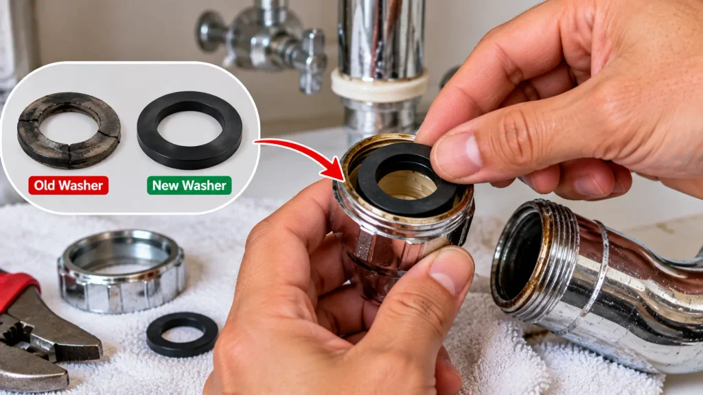 Replacing a worn washer or seal in a leaking pipe connection