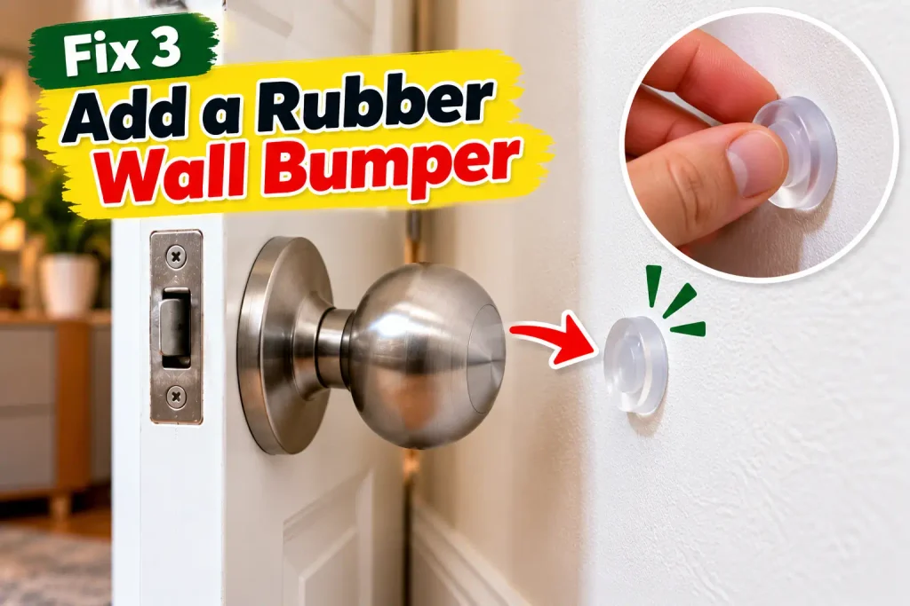 Rubber wall bumper positioned to cushion contact from a door handle
