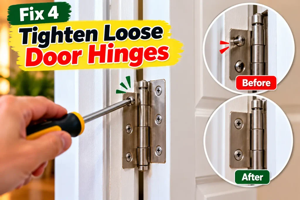 Tightening accessible loose screws on an interior door hinge